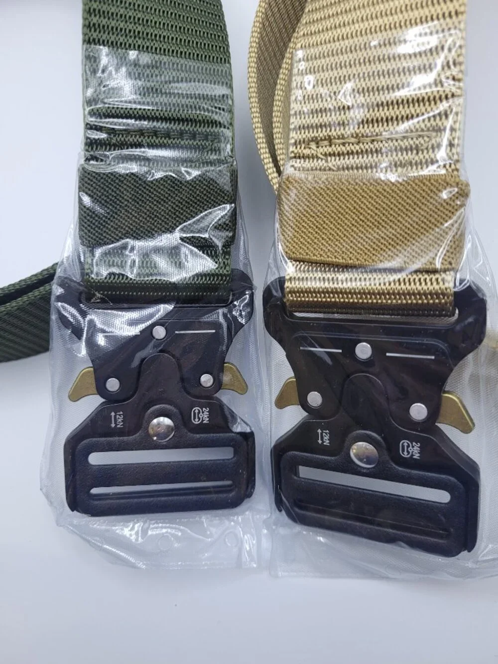 Set of 2 Canvas Tactical Belts Adjustable Heavy Duty Quick Release Khaki Olive